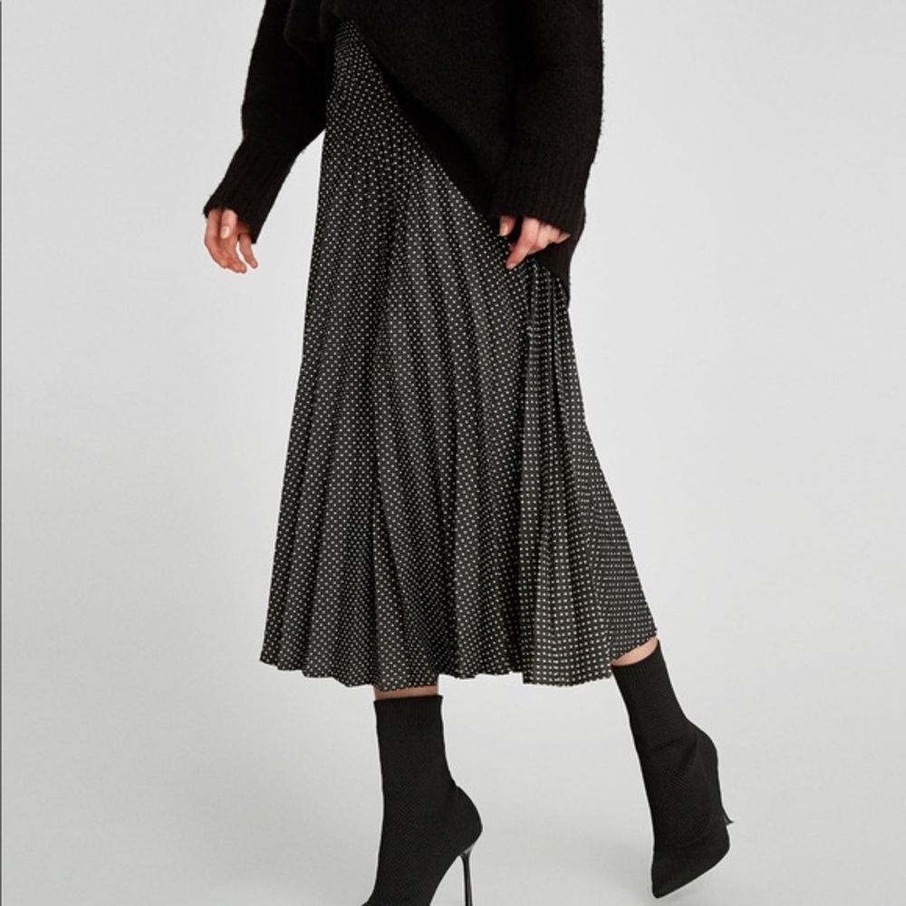 Zara polka dot pleated midi skirt